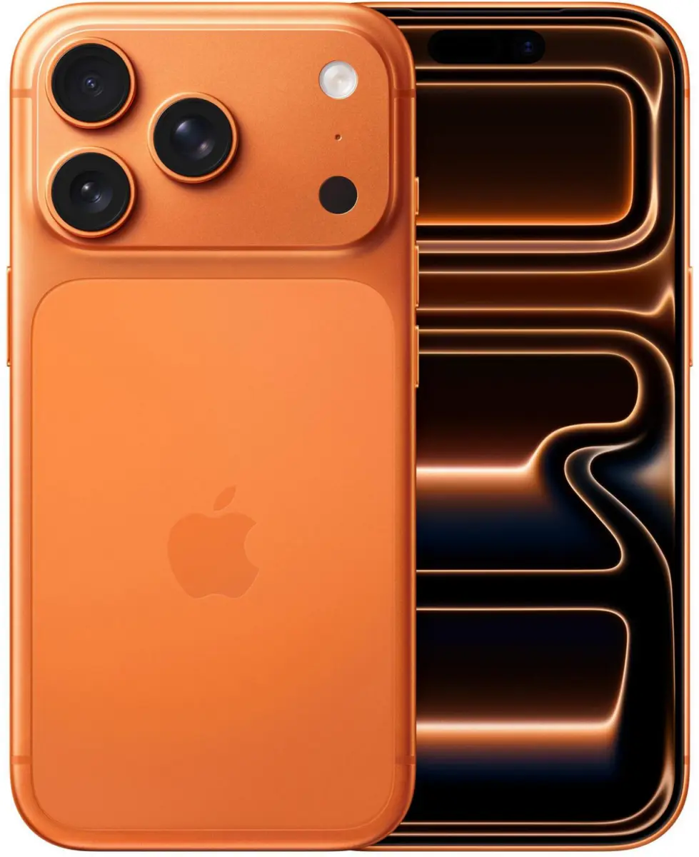 iPhone 17 Pro in Cosmic Orange, Rückseite und Vorderseite