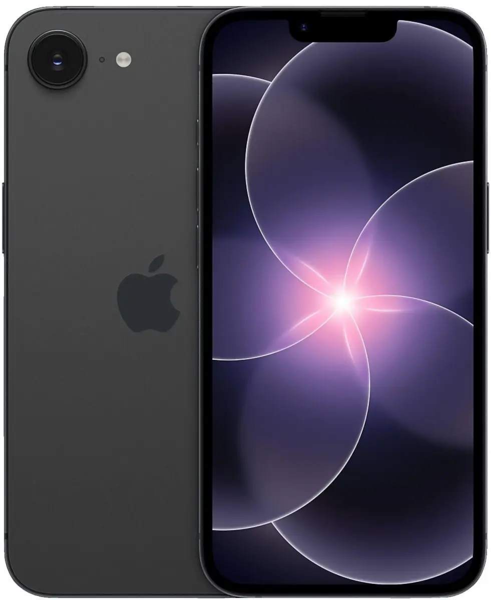 iPhone 17e in Schwarz, Rückseite und Vorderseite