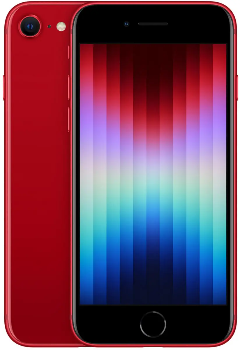 iPhone SE (3rd generation) in Rot, Rückseite und Vorderseite