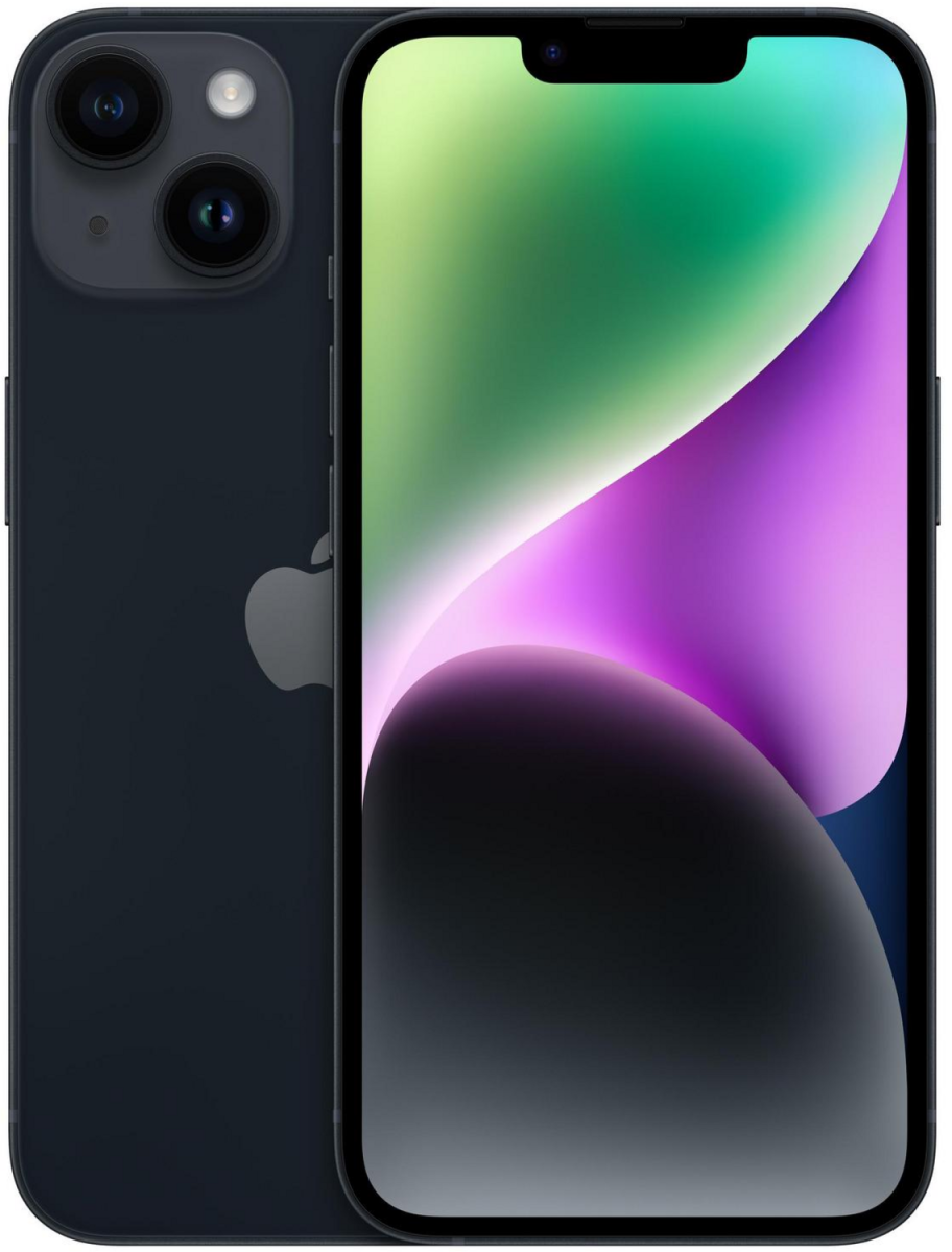 iPhone 14 in Mitternacht, Rückseite und Vorderseite