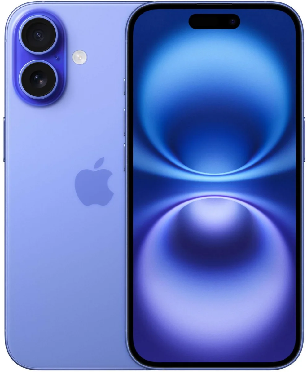 iPhone 16 in Ultramarin, Rückseite und Vorderseite