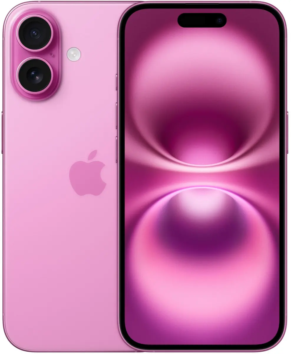 iPhone 16 in Pink, Rückseite und Vorderseite