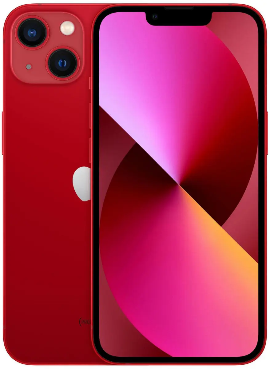 iPhone 13 in Rot, Rückseite und Vorderseite