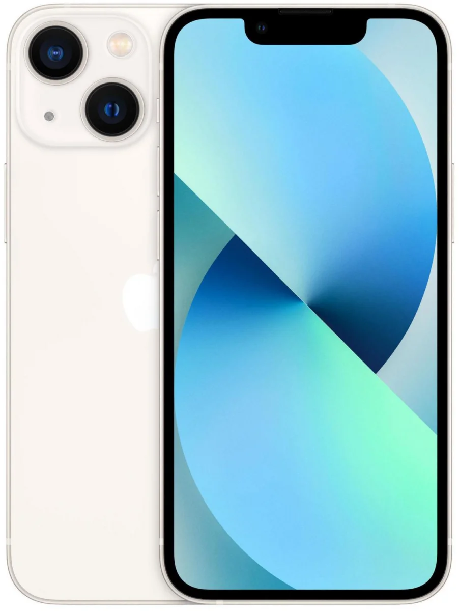 iPhone 13 mini in Polarstern, Rückseite und Vorderseite