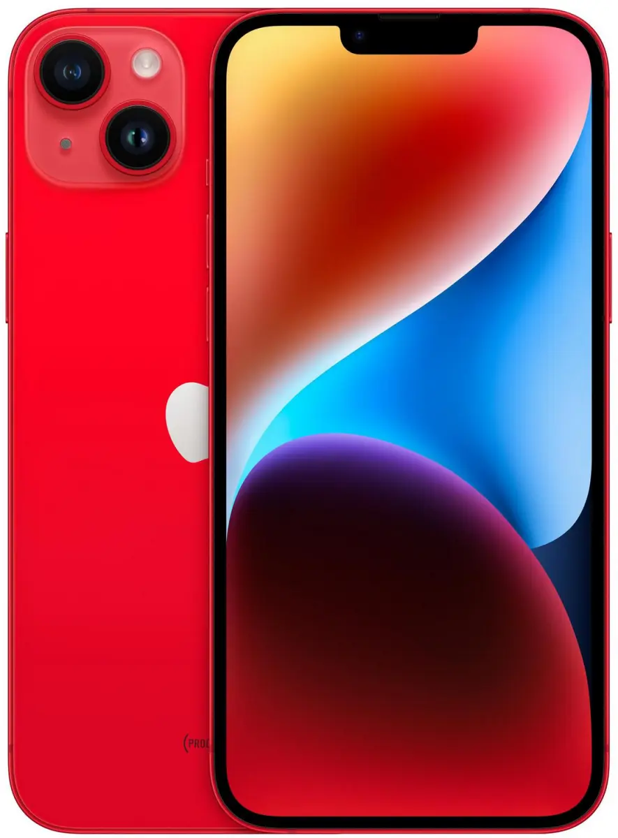 iPhone 14 Plus in Rot, Rückseite und Vorderseite